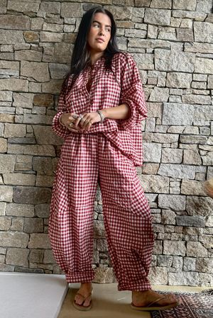 Nonni Gingham Classic Barrel Pant Sangria